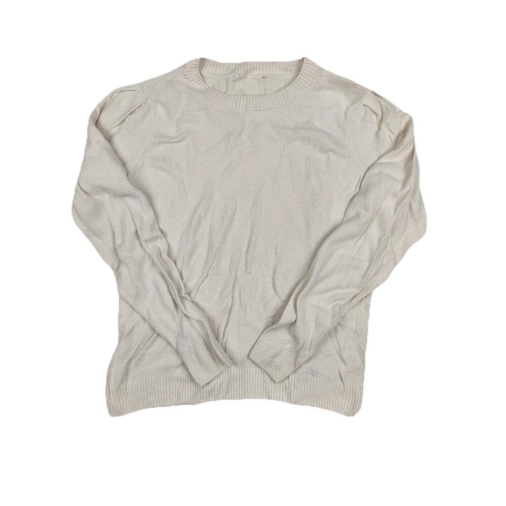 Sweater Womens Medium White Lightweight Knit Crew Neck Long Sleeve Pullover